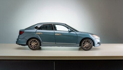 Obraz premium A miniature car on a table that can be designed with a neutral background