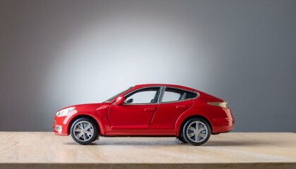 Obraz premium A miniature car on a table that can be designed with a neutral background