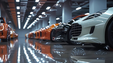 Car Vehicle Fleet, Professional, business, car dealership, modern cars parked in the parking lot.