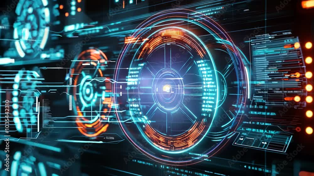 Poster A computer monitor with a blue and red circle in the middle