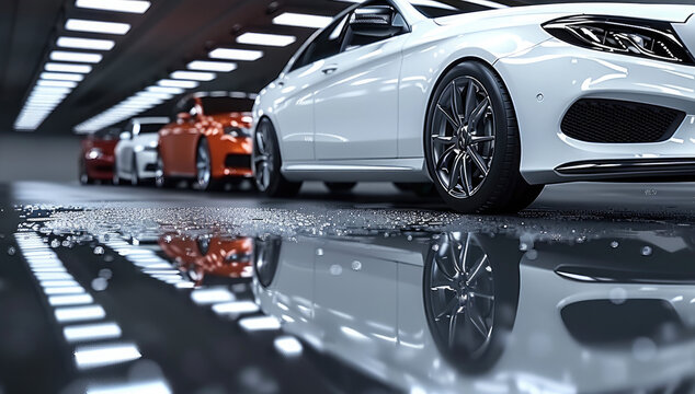 Car Vehicle Fleet, Professional, business, car dealership, modern cars parked in the parking lot.