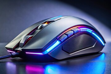 Low angle view of sleek gaming mouse with LED lighting