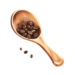 Fototapeta premium Wooden spoon filled with roasted coffee beans on a white background. Perfect for coffee lovers and culinary themes.