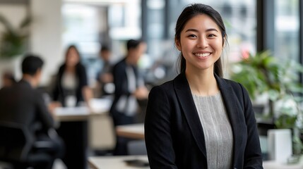 Fototapeta premium Portrait of a Smiling Businesswoman in a Modern Office Setting