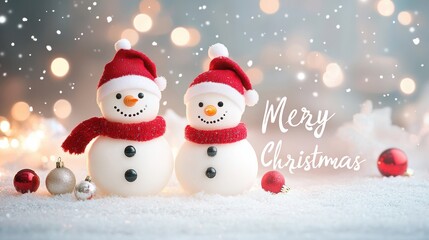 Fototapeta premium Merry Christmas and Happy New Year greeting card design with snowman.