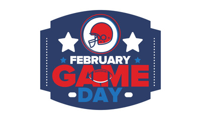 Game Day. American football playoff. Super Party in United States. Final game of regular season. Professional team championship. Ball for american football. Sport poster. Vector illustration