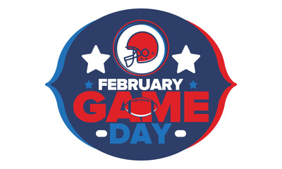 Game Day. American football playoff. Super Party in United States. Final game of regular season. Professional team championship. Ball for american football. Sport poster. Vector illustration