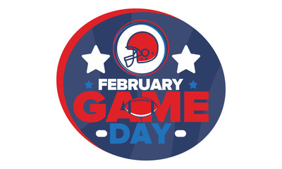 Game Day. American football playoff. Super Party in United States. Final game of regular season. Professional team championship. Ball for american football. Sport poster. Vector illustration