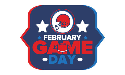 Game Day. American football playoff. Super Party in United States. Final game of regular season. Professional team championship. Ball for american football. Sport poster. Vector illustration