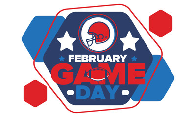 Game Day. American football playoff. Super Party in United States. Final game of regular season. Professional team championship. Ball for american football. Sport poster. Vector illustration