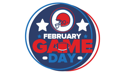 Game Day. American football playoff. Super Party in United States. Final game of regular season. Professional team championship. Ball for american football. Sport poster. Vector illustration