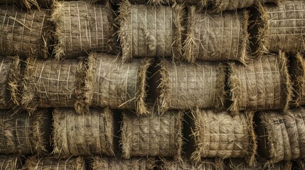 Tightly packed hay bales, offering a rustic and agricultural texture