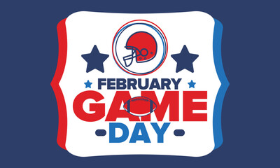 Game Day. American football playoff. Super Party in United States. Final game of regular season. Professional team championship. Ball for american football. Sport poster. Vector illustration