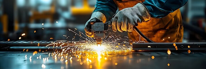 Intense welding sparks flying capturing the dynamic energy and intensity of industrial metalworking processes in a manufacturing or workshop setting