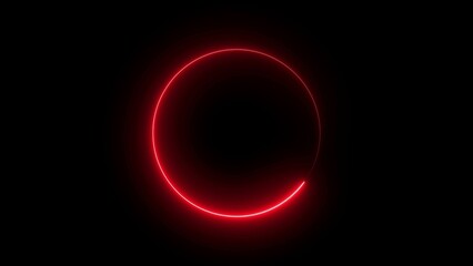 Round circle picture frame with single tone neon color shade motion graphic on black background. Neon  light moving for overlay element. Neon circle illustration.