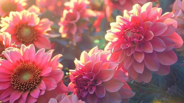 Sunlit dahlias with large, vibrant blooms, Video
