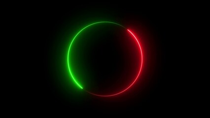 Round circle picture frame with two tone neon color shade motion graphic on black background. Neon  light moving for overlay element. Neon circle illustration.