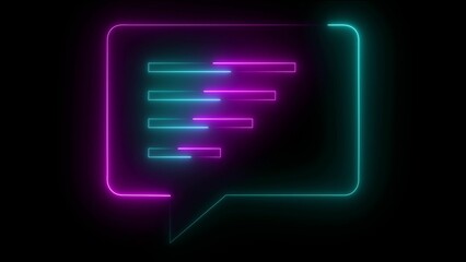 Chat message icon symbol. Online message speech bubble social media app. Neon chat sign illustration.