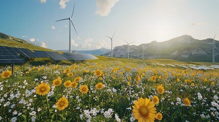 Balanced and minimalist reverse angle shot highlighting renewable energy adoption, with natural light, earth tones, and delicate color grading