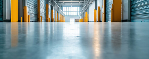 Expansive view of a pristine warehouse showcasing organized pallets and efficient storage solutions for optimal operations and productivity