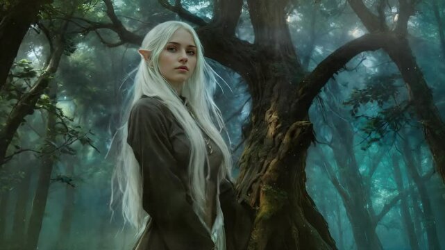 Young elf in a magical forest