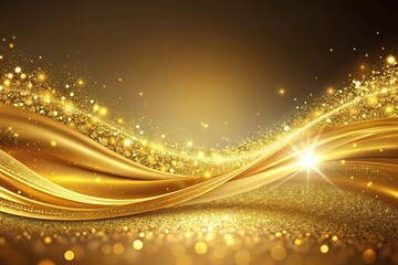 Luxurious abstract background with golden waves and glittering particles