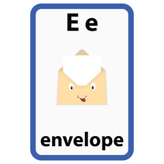 Alphabet flashcard for children with the letter e from envelope