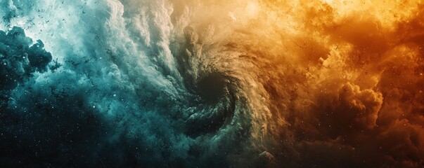 A captivating swirl of dramatic clouds in shades of blue and orange, creating a mesmerizing natural display. Perfect for illustrating weather phenomena or dynamic environments.