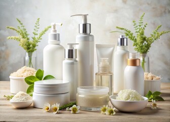 Sleek organic packaging design ideal for skincare essentials like creams, serums, and shower gels, captured in stunning macro photography for visual impact.