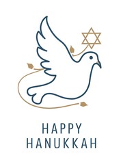 Fototapeta premium white pigeon with star of david happy hanukkah illustration