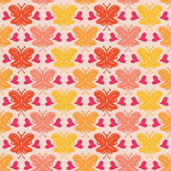 Butterfly and hearts seamless repeat pattern