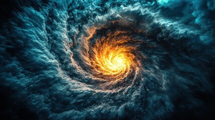 A mesmerizing swirl of clouds and fiery colors, depicting a vibrant cosmic phenomenon that captures the beauty of the universe in motion.