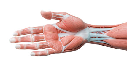 Anatomical illustration of human hand showcasing detailed muscle structure, highlighting intricate design and functionality of hands muscles. This serves as valuable resource for educational