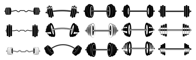 Barbell dumbbell icons set vector