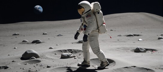 Space-suited astronaut with helmeted head Futuristic