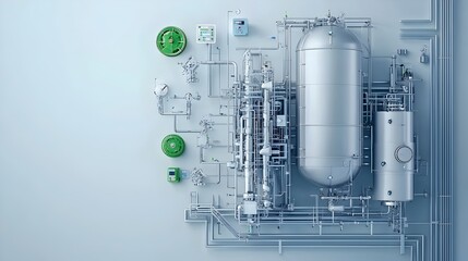 Fototapeta premium Sleek and Sophisticated Fuel Storage Facility with Modern High Tech Design and Architecture Industrial Energy Processing Plant with Tanks Silos and Containers in Landscape Setting
