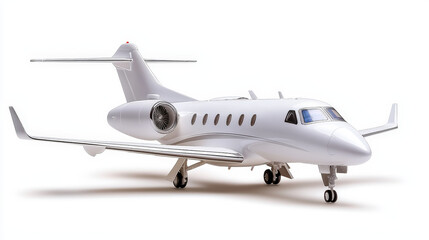 Fototapeta premium sleek white private jet stands prominently against clean white background, showcasing its modern design and luxurious features. This aircraft symbolizes elegance and sophistication in air travel