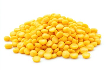 Fototapeta premium Yellow Peas Heap. Organic Yellow Pea Seeds Isolated on White Background