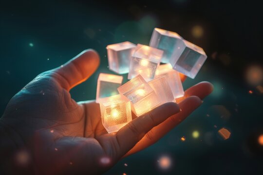 Hand holding glowing cubes. Innovation and creativity concept.