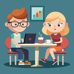 render of coffeeshop table a boy and a girl vector