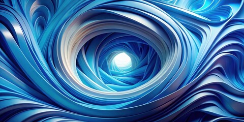 Fototapeta premium Abstract blue and white swirling shapes create a mesmerizing vortex leading into a bright light
