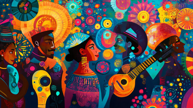 A colorful representation of multicultural festivals highlighting migrant cultures.