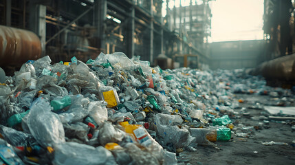 A Heap of Discarded Plastic Packaging and Wrappers Piled Up in a Chaotic Manner, Highlighting Environmental Waste and Pollution Issues
