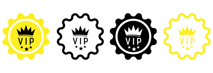 Vip badges icon ,Vip club icons with crown and stars in curve zig zag label