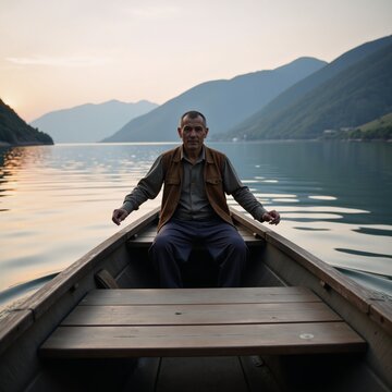 A mythological boatman transporting souls across water