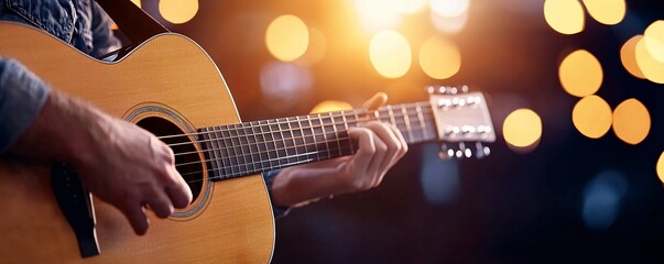 Obraz premium Intimate Indie Musician Performing Acoustic Guitar at Vintage Venue - Cozy Crowd Enjoying Personal Lyrics in a Warm Atmosphere
