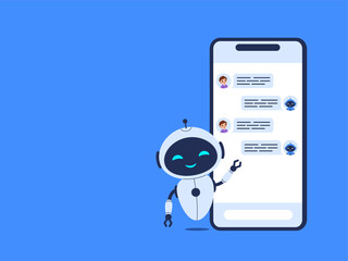 Chatbot concept with copy space for text. Vector blue background for AI communication designs, digital assistance, and tech-related projects