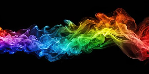 abstract colorful rainbow wavy smoke flame over black background