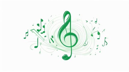 Abstract music background with clef and swirl lines on white background with copy space, Generative AI.