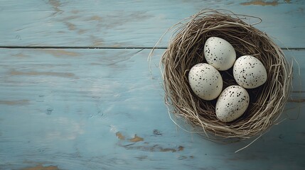 Vibrantly decorated traditional Easter eggs displayed on a rustic, painted wooden background